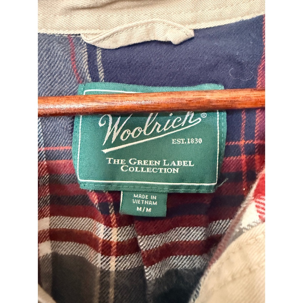 Woolrich Mens Medium Tan Cotton Canvas Flannel Lined Shirt Jacket Plaid Workwear - Picture 4 of 8